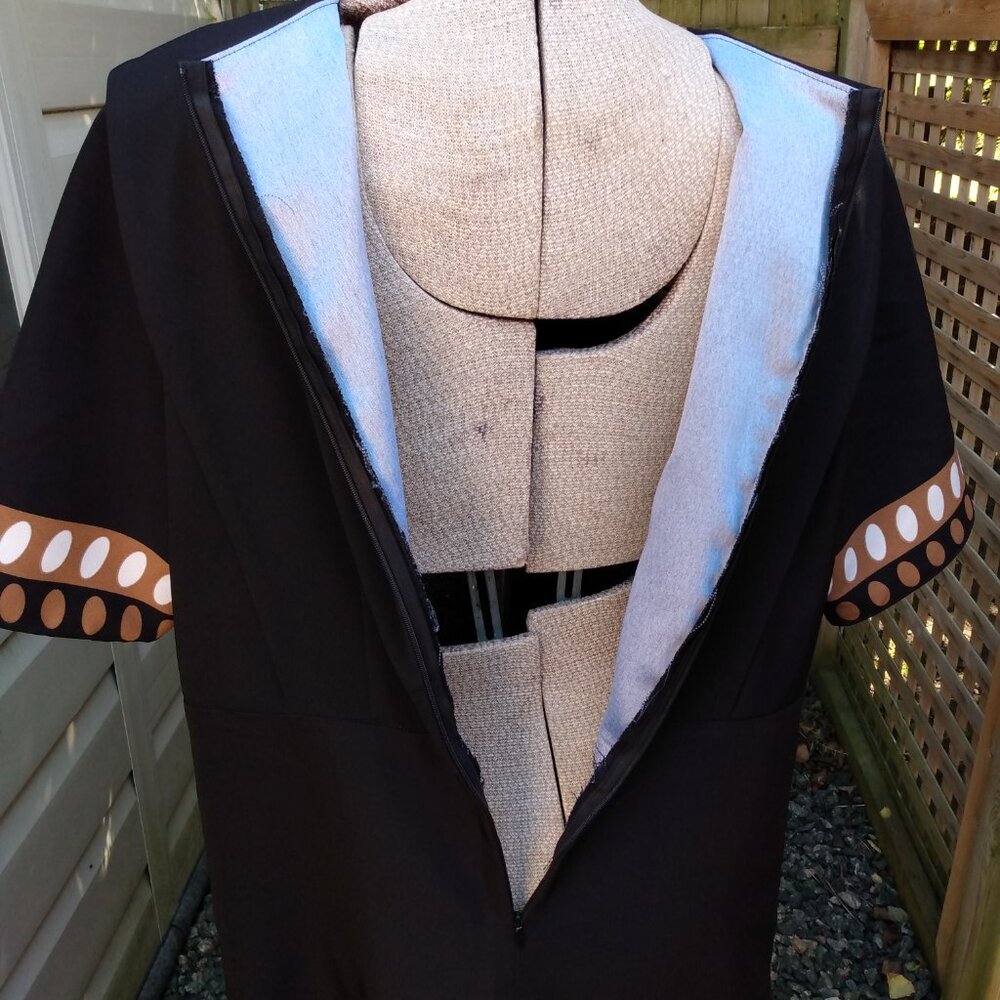 Handmade Mennonite Cape Dress 45.5" Bust 39.5" Waist Modest Black Brown - Picture 2 of 9